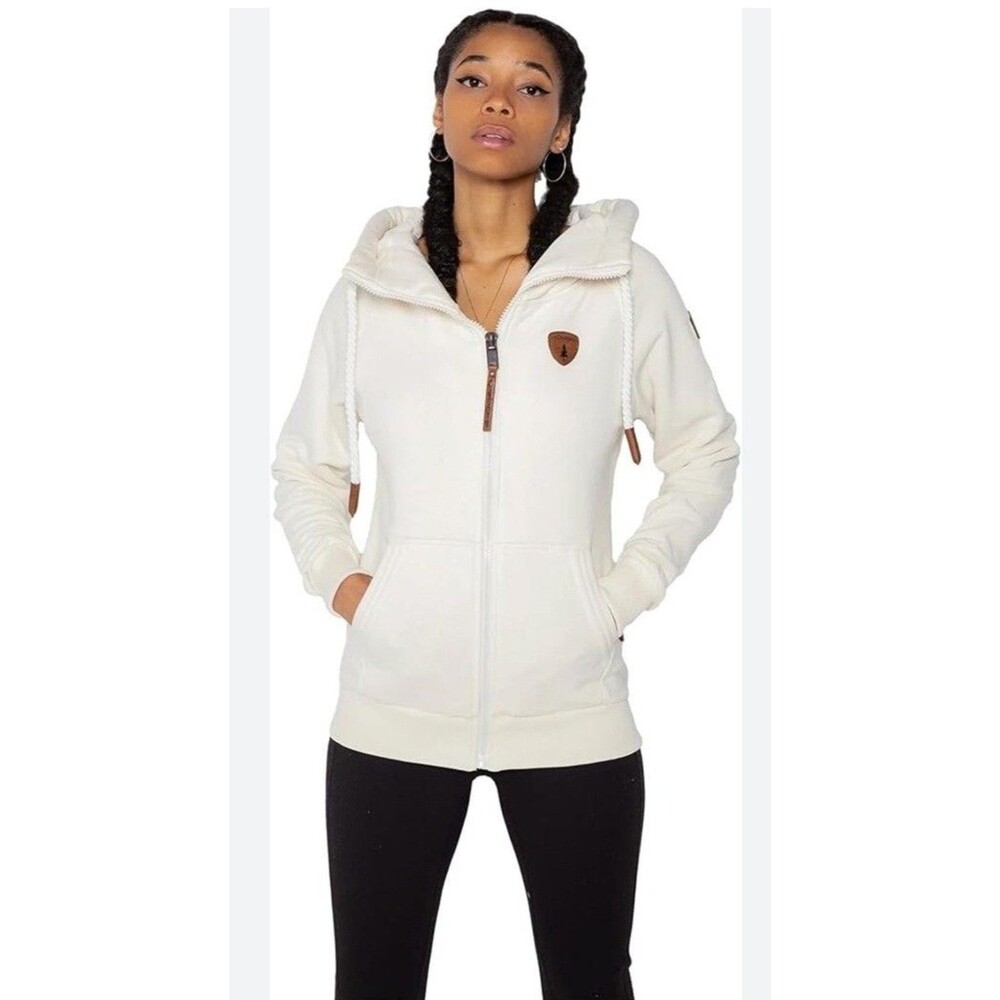 Wanakome Hestia Womens M Oatmeal Full Zip Hoodie High Collar Sweatshirt